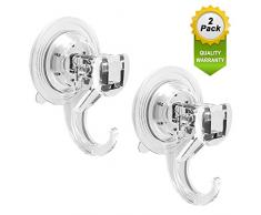 Quntis Lot de 2 Crochet Ventouse Murale Charge de 5KG Transparent, Ustensile d’Aspiration Ventouse Plastique de Cuisine/Salle de Bain/Bureau: Porte Serviette Couronne Peignoir Manteau Torchon