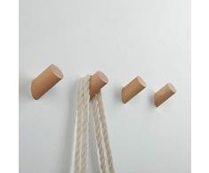 EAHOME Crochet Porte Manteau en Bois【5 Pièces】 Naturel à Fixation Murale Vêtements Écharpe Chapeau et Sac de Rangement Cintres Serviette de Décoration de Chambre à Coucher, Diamètre 30 mm
