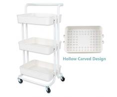 NiDream Chariot de Cuisine à 3 Niveaux,Chariot de Stockage,Chariot Multifonctionnel avec roulettes pour la Cuisine, la Chambre à Coucher, la Salle de Bain, Le Balcon, Le Service de Chambre.(Blanc)