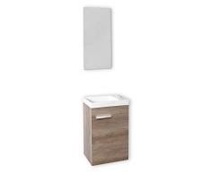 Baikal 24010555 - Meuble Lave Mains Avec Lavabo et Miroir pour Toilettes Coloris Bois / Chêne / Gris