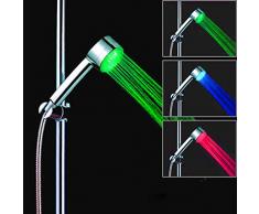 Pommeau de Douche - Pommeau LED Temperature Lumineux Douchette 7 Couleurs Changeantes - Serria Ionique Filtre Chlore Premium à main Haute Pression Economie d'Eau Pulvérisateur (argent)