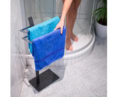 Relaxdays Porte-serviettes sur pieds GRAO acier chromé optique inox 2 bras support pour serviettes de bain design moderne et élégant valet de chambre, anthracite 85 x 40 x 20 cm