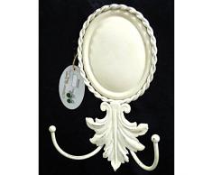 L'Héritier Du Temps Patère Murale Double Crochets ou Porte Serviette Torchons Motifs Feuillages à Fixer en Fer Patiné Blanc 5,5x16,5x24cm