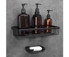 GERUIKE Etagère de Douche dangle Perçage en Aéronautique Paniers Rettangolare Antirouille avec Porte-Savon Éponge pour Salle de Bain et Cuisine Noir