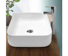 ECD Germany Vasque à Poser Lavabo Salle de Bain - Rectangulaire - 505 x 395 x 135 mm - en Céramique - Blanc - avec Kit de Vidange Push Open 1 1/4 et Trop-Plein - Lave-Mains Évier Toilette Douche
