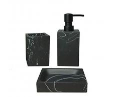 Set 3 Accessoires de Salle de Bain en polyrésine et Pierre Naturelle Aspect marbre Noir - Ensemble Design Chic - Collection Dalia