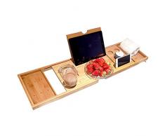 Galapara Plateau Baignoire Plateau de Bain Pont Baignoire Réglable en Bois de Bambou Naturel Porte-Livre pour Baignoire Le vin Support de Lecture Fond antidérapant Côtés Extensibles