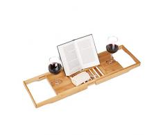 Relaxdays Pont de Baignoire Bambou Tablette Extensible SDB Plateau de Bain Serre-Livre Dessous de Verre 70-105cm Nature, 22 x 105 x 4 cm
