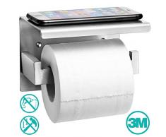 Auxmir Porte-Papier Toilette Mural avec Etagère, Porte Rouleau Papier Toilette en Acier Inox, Support Papier Toilettes avec Plateforme de Rangement Pour Salle de Bain WC