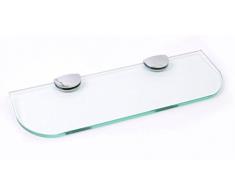 Étagère en verre avec bords arrondis - 3 tailles : 300 mm, 400 mm, 500 mm - 3 coloris : transparent, Blanc, Noir - Pour salle de bain, Cuisine, Chambre à coucher