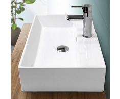 ECD Germany Vasque à Poser Lavabo Salle de Bain - en Céramique - Blanc - 605 x 365 mm - Lave-Mains Suspendu Vasque Salle de Bain Toilette - avec Trop-Plein et Trou de Robinet - Angulaire