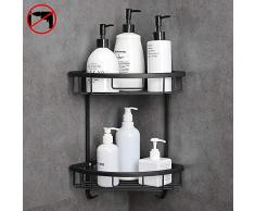 Hoomtaook dangle pour Salle de Bain sans Forage Étagère de Douche Auto-Adhésive Accessoires Salle de Bains Donner Une boîte à Savon 2 Niveaux Noir