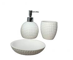 Meubletmoi Set 3 Accessoires Salle de Bain en polyrésine et Pierre Naturelle Aspect Rond Blanc - Design Contemporain - Collection Julia