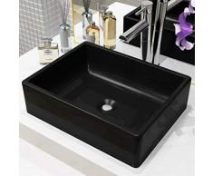 Festnight Vasque à Poser de Salle de Bain Lavabo Céramique Rectangulaire Noir 41 x 30 x 12 cm