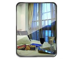 Miroir grand rectangle - design en coins arrondis miroir mural moderne avec cadre en métal miroir mural en panneau verre flottant miroir meuble-lavabo Miroir, vanité, chambre à coucher ou salle bain