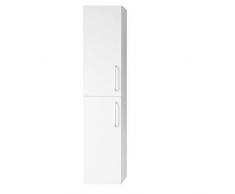 Meuble de Rangement pour Salle de Bain, Colonne de Salle de Bain Blanche à Suspendre, 2 Portes et 5 Compartiments