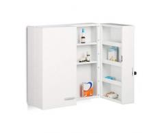 Relaxdays Armoire à pharmacie XXL en métal acier 2 portes fermables blanc 11 compartiments HxlxP: 53 x 53 x 20 cm, blanc