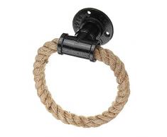 Porte-serviettes vintage anneau Style industriel support mural porte-serviettes tuyau de fer corde de chanvre salle de bains toilettes maison hôtels décoration-noir