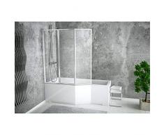 AZURA HOME DESIGN Baignoire asymétrique Integra 150/170 cm x 75 cm + Pare Baignoire - Angle: Gauche - Dimensions: 170cm