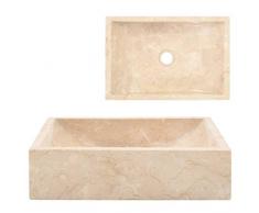 Nishore Évier 45x30x12cm Marbre Crème Lavabo Pierre Naturelle Salle de Bain Diamètre 4,5 cm
