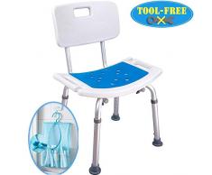 Medokare Tabouret de douche avec siège rembourré - Siège de douche pour personnes âgées avec sac fourre-tout, chaise de bain de banc de douche, sièges de douche pour adultes handicapés (White Chair)