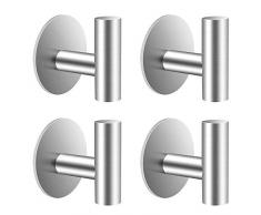 OMID Crochet Adhésif 3M Crochet Mural Patère Murale Salle de Bains en Acier Inoxydable, Porte Serviette Patere Murale Salle de bain Étanche, 4 PACKS