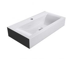 Mai & Mai lave main évier vasque 60x31x10cm en céramique blanc rectangulaire avec perçage pour robinet lavabo sans trop-plein à poser/suspendu BR118G