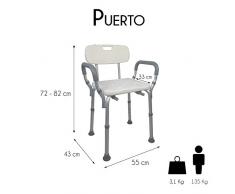 Mobiclinic, Mod. Puerto, Chaise de Douche, Chaise Salle de Bain, Siège de Bain pour handicapés, Aide à la Douche pour Personnes âgées, Réglable en Hauteur, Dossier, Accoudoirs