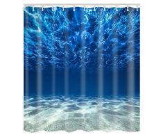 Litthing Rideau de Douche avec des Crochets Haute Qualité Imperméable Antimoisissure Facile à Nettoyer Beau Imprimé (Mer)