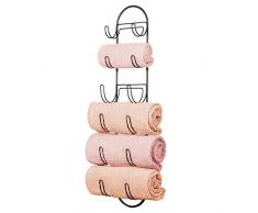 mDesign porte serviette mural – porte serviette en métal – accessoire de salle de bain chic – aussi adapté pour les WC invités – couleur bronze