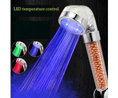 LED Pomme De Douche Auto-Lumineux 3 Couleur Haute Pression Anion Filtre Minéralisé Boule Spa Résine À Main De Poche Buse Salle De Bains Transparente Désinfection D'eau D'économie