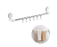 Barre porte-serviette autocollante, barre porte-serviette à ventouse pour salle de bain, cuisine, mur amovible, longueur réglable de 40 à 70 cm, 6 crochets