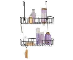 mDesign étagère de douche en métal anticorrosif – montage facile sur la porte de douche – serviteur de douche avec 2 niveaux – à fixer sans percer – noir mat