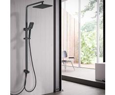 Lonheo Colonne de Douche sans Mitigeur Noir, Colonne Hydromassante Douche Noir avec Barre Réglable en Acier Inox, Set de Douche avec Pommeau à 3 Jets pour Salle de Bain