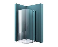 Mai & Mai cabine de douche 80x80cm ronde avec deux portes auto-levantes bac à douche compris paroi de douche en quart de cercle verre transparent easy clean RAV52K