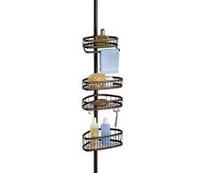mDesign étagère de douche télescopique – serviteur de douche, montage sans perçage – étagère de douche idéale pour les shampooings, les rasoirs, les éponges et Cie – en métal – bronze