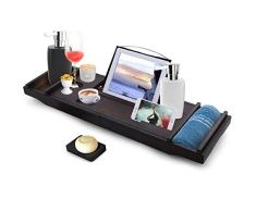 Himimi Pont de Baignoire Extensible Plateau de Bain en Bambou Extensible, Plateau de Bain réglable avec étagère, Support de téléphone Portable, Support pour Bougies, Porte-Savon, Deux Plateaux
