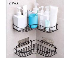 Rangement dorganisateur de Douche, étagères de Salle de Bain, Chariot avec Autocollant Adhésif en Acier Inoxydable Antirouille de Cuisine et de Salle de Bain - Autocollant Adhésif Inclus (noir)