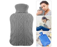 Bouillotte, AODOOR Bouteille deau chaude encaoutchouc classique transparente avec Housse tricotée 2 L, Aide à fournir les plus de chaleur et de confort (Grise)