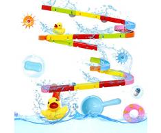 Symiu Jeux de Bain Circuit Bille Baignoire Enfant 56pcs Jouet d’Eau Construction Roulette Toboggan Douche Ventouse pour Enfant Garçon Fille 3 4 5 Ans