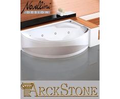 Baignoire jacuzzi dangle Angle courbe asymétrique Novellini Vogue Hydro désinfection 150x85 165x85 H55 cm colonne installation droite Panneau avant Whirlpool Télécommande Appui-tête châssis blanc
