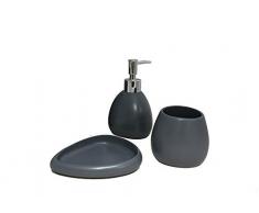 Meubletmoi Set 3 Accessoires Salle de Bain en Polyrésine et Pierre Naturelle Gris Anthracite - Design Contemporain - Collection LARA