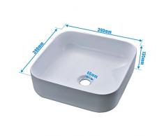 Obeeonr® Lavabo Vasque asque à poser Carré Blanc Céramique de Salle de Bain(39x39x13.5cm)