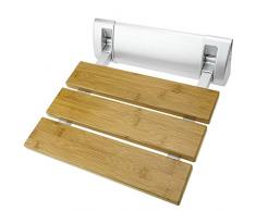PrimeMatik - Siège de Douche Rabattable. Chaise Pliant en Bois Bambou et Aluminium 320x328mm