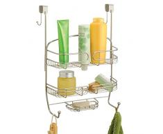 mDesign étagère de douche à suspendre à la porte de la douche – serviteur de douche pratique sans perçage – valet de douche pour tout accessoire de douche – en métal – satiné