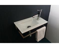 Support Inox avec Lave-mains en verre extra-clair laqué blanc Cm 47