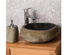 wanda collection Vasque à Poser en Pierre Naturelle Salle de Bain Galet 30 cm