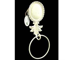 Patère à Anneau Motifs Feuillage à Fixer ou Porte Serviette Range Serviettes Torchon Mural en Fer Patiné Blanc 6,5x16,5x39cm