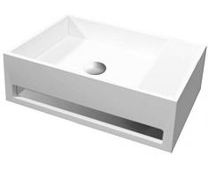 Lavabo suspendu avec porte-serviettes intégré PB2077 en pierre solide - 50 x 30 x 20 cm -blanc mat