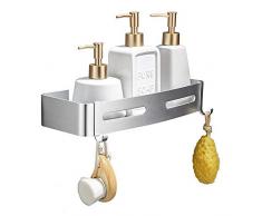 GERUIKE Serviteur Douche Colle Auto-Adhésive Salle De Bain Douche Etagère sans Forage Murale Douche Étagère Aluminium Antirouille Accessoires Salle de Bains Rectangle Argentée